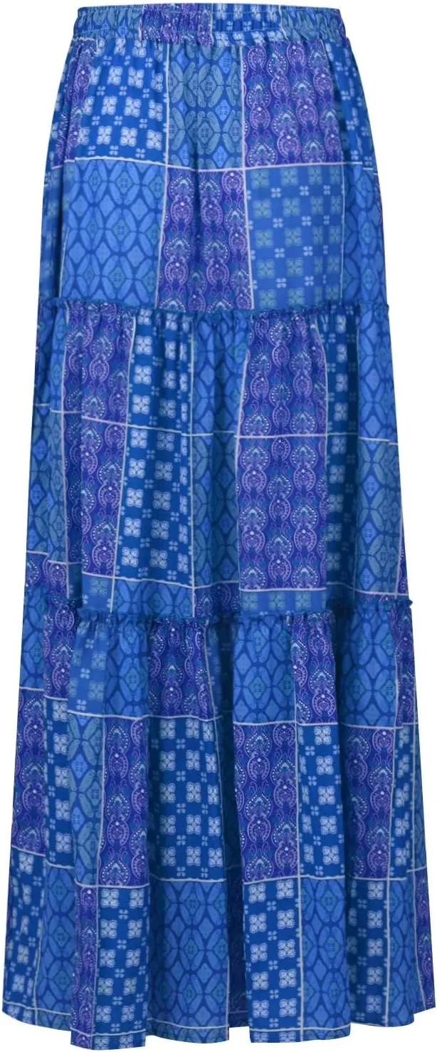Pleated Skirts for Women,Elastic High Waist Drawstring Boho Flowy Maxi Skirts Trendy 2025 Summer Vacation