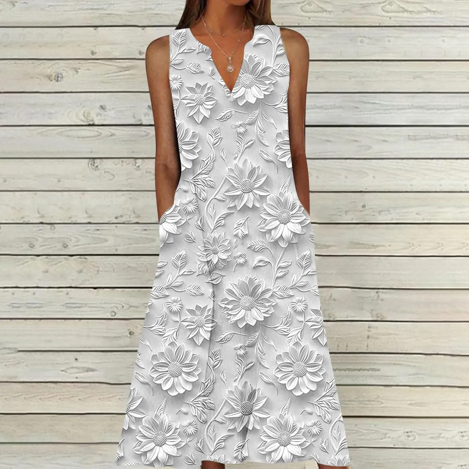 Plus Size 3D Printed Boho Midi Dress Women Sleeveless V Neck Flowy Tank Dresses Summer Casual Beach A-Line Sundress