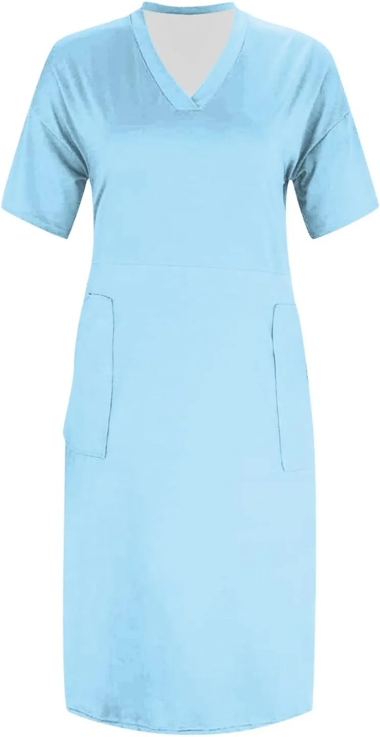 Plus Size Dresses for Curvy Women 2025 Summer Casual Short Sleeve Midi Dress with Pockets A Line T Shirt Beach Vacation Dress