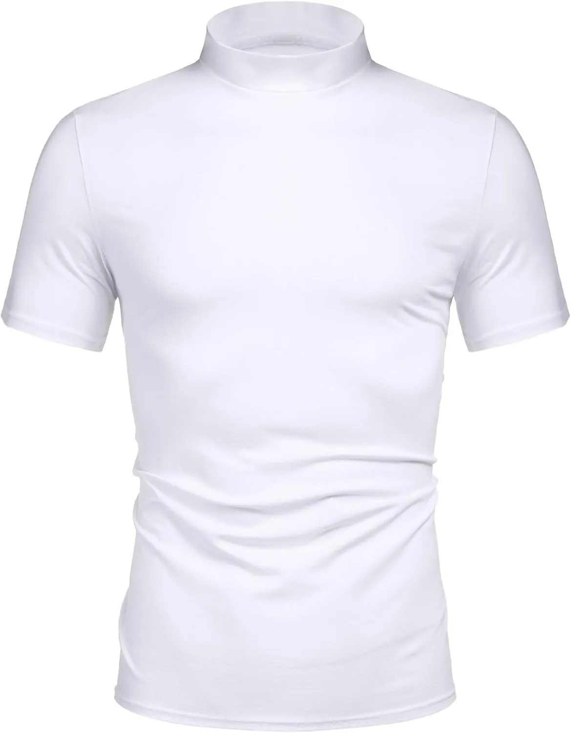 Poriff Men's Casual Mock Turtleneck Pullover Tops Short Sleeve Slim Fit T-Shirts Basic Solid Color Tees