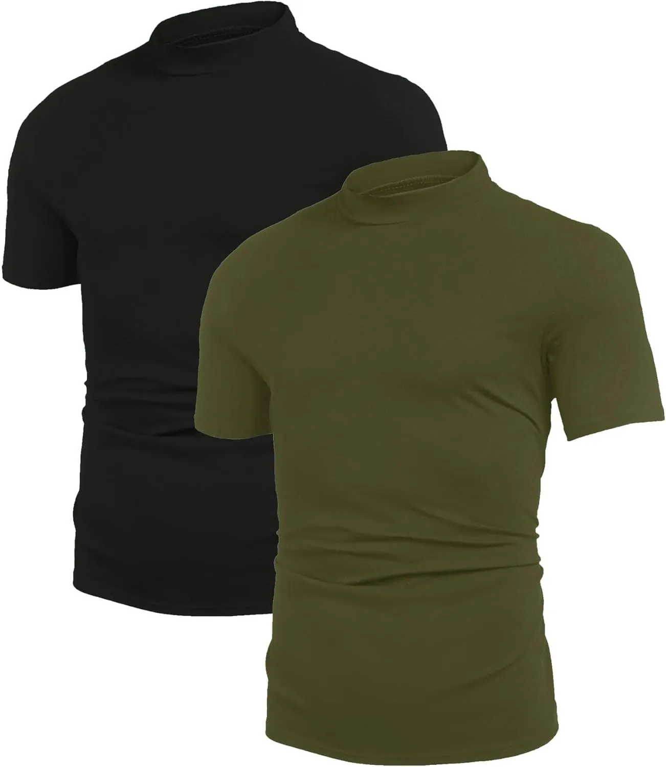 Poriff Men's Casual Mock Turtleneck Pullover Tops Short Sleeve Slim Fit T-Shirts Basic Solid Color Tees