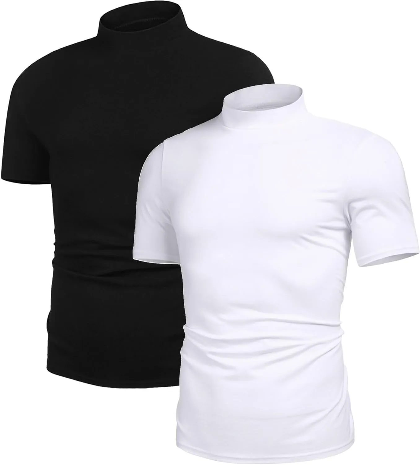 Poriff Men's Casual Mock Turtleneck Pullover Tops Short Sleeve Slim Fit T-Shirts Basic Solid Color Tees