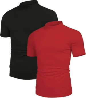 Poriff Men's Casual Mock Turtleneck Pullover Tops Short Sleeve Slim Fit T-Shirts Basic Solid Color Tees