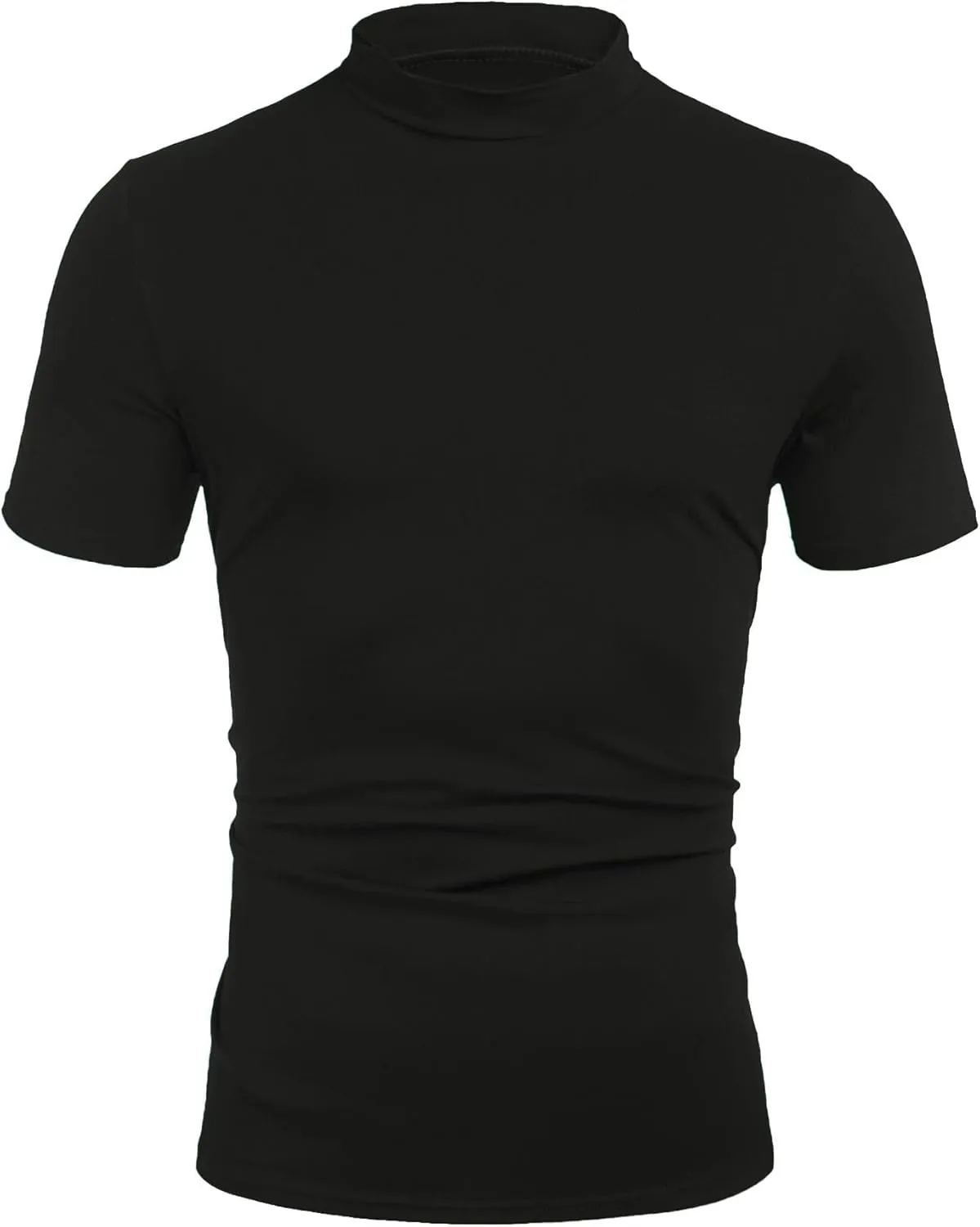 Poriff Men's Casual Mock Turtleneck Pullover Tops Short Sleeve Slim Fit T-Shirts Basic Solid Color Tees