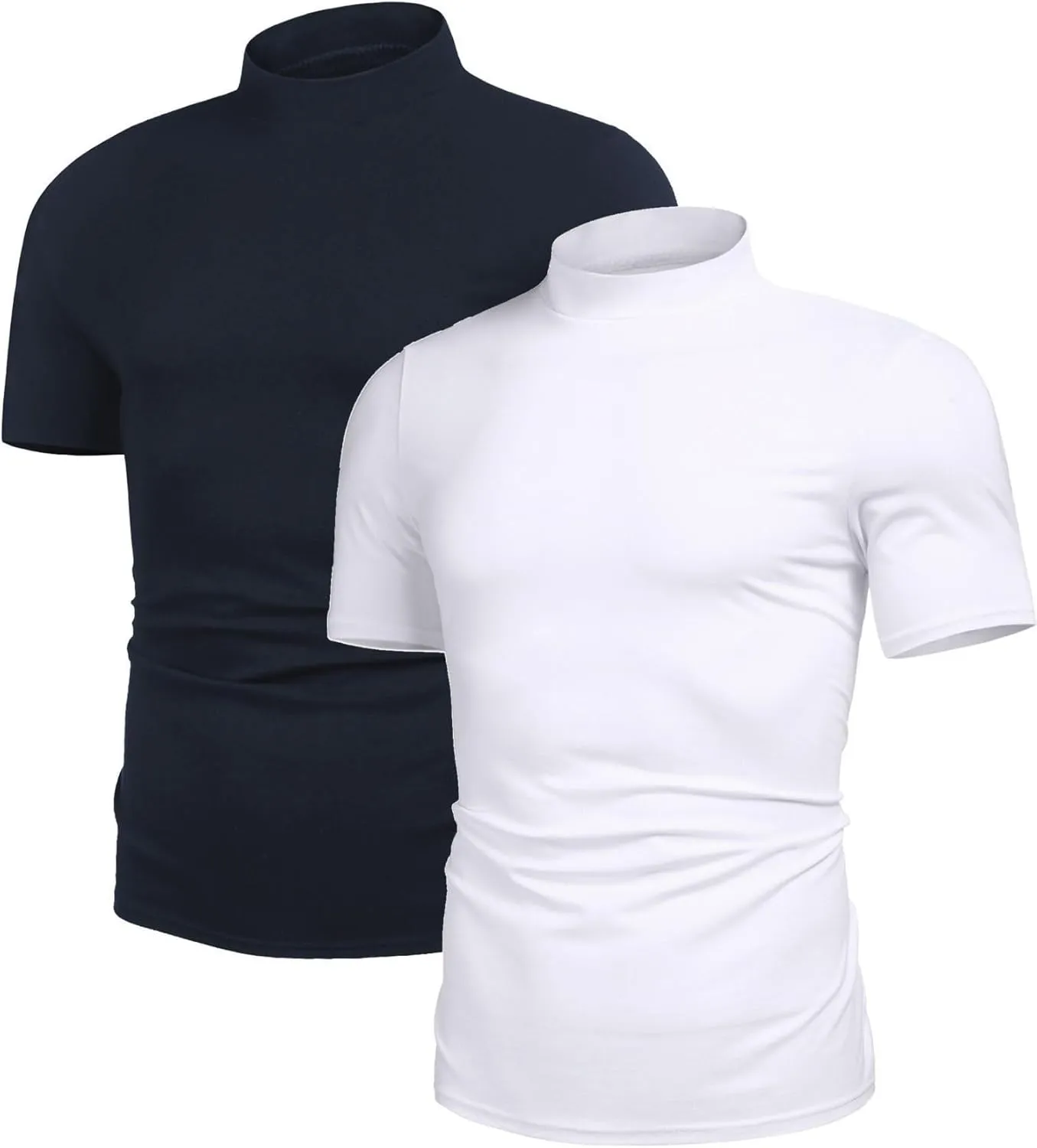 Poriff Men's Casual Mock Turtleneck Pullover Tops Short Sleeve Slim Fit T-Shirts Basic Solid Color Tees