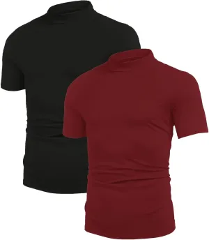 Poriff Men's Casual Mock Turtleneck Pullover Tops Short Sleeve Slim Fit T-Shirts Basic Solid Color Tees
