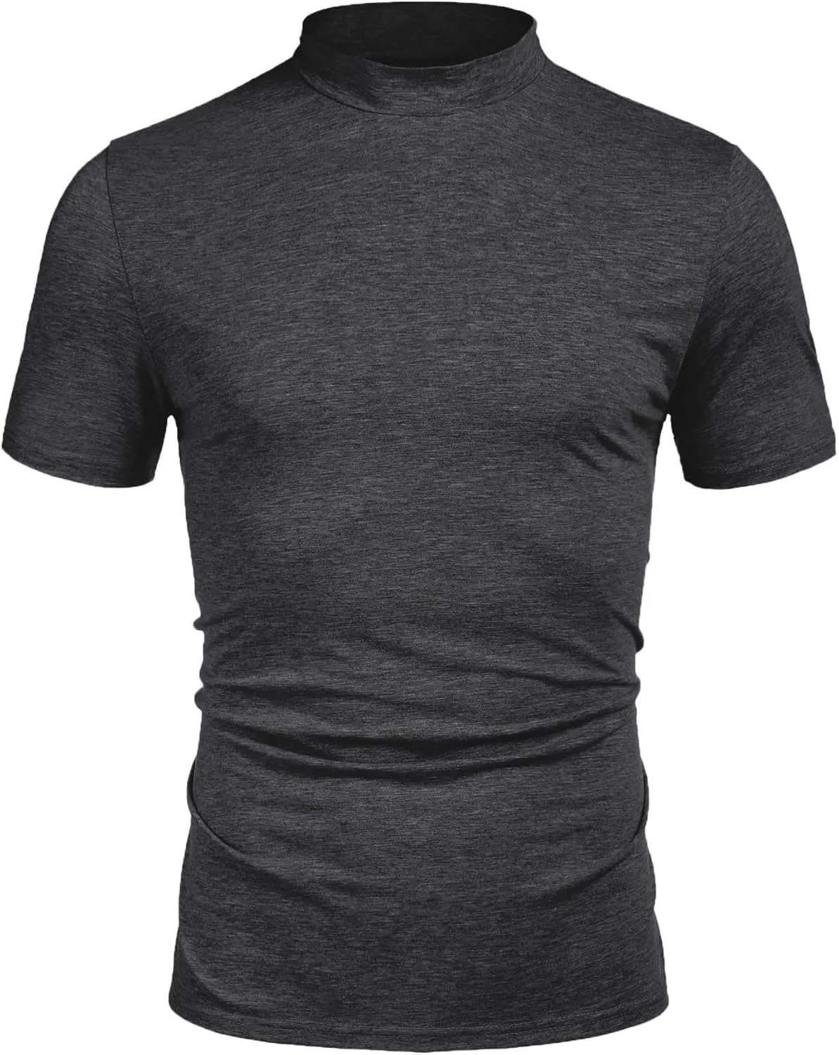 Poriff Men's Casual Mock Turtleneck Pullover Tops Short Sleeve Slim Fit T-Shirts Basic Solid Color Tees