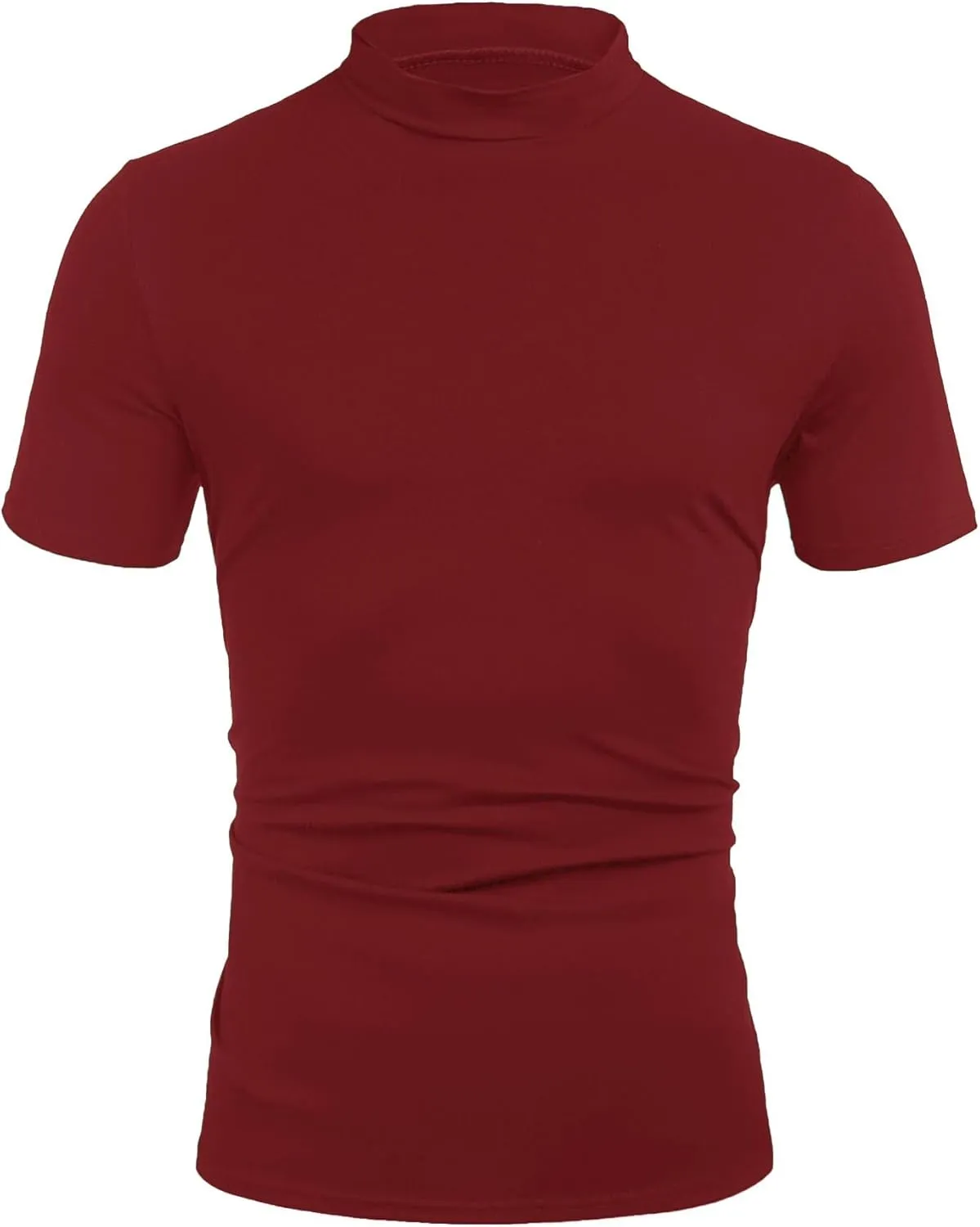 Poriff Men's Casual Mock Turtleneck Pullover Tops Short Sleeve Slim Fit T-Shirts Basic Solid Color Tees