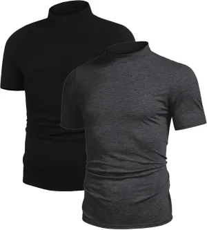Poriff Men's Casual Mock Turtleneck Pullover Tops Short Sleeve Slim Fit T-Shirts Basic Solid Color Tees