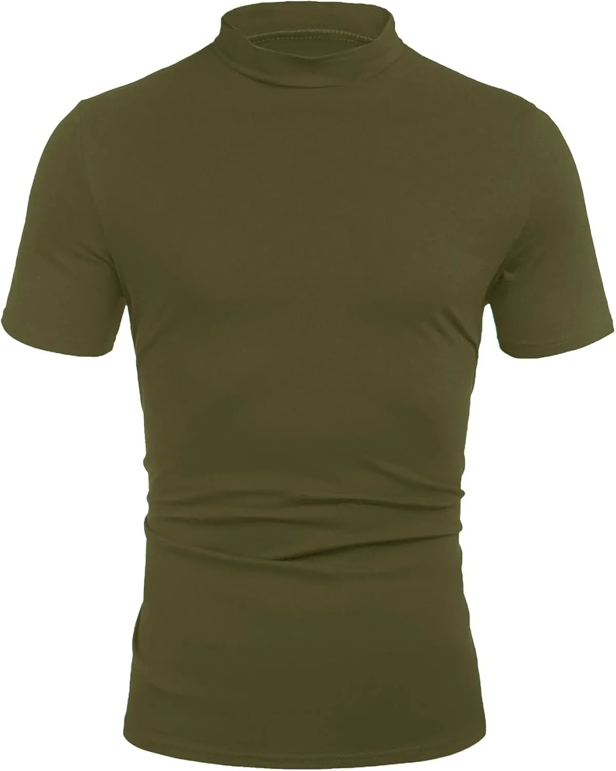 Poriff Men's Casual Mock Turtleneck Pullover Tops Short Sleeve Slim Fit T-Shirts Basic Solid Color Tees