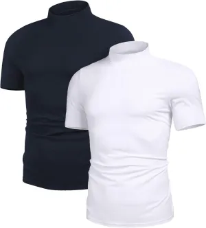 Poriff Men's Casual Mock Turtleneck Pullover Tops Short Sleeve Slim Fit T-Shirts Basic Solid Color Tees