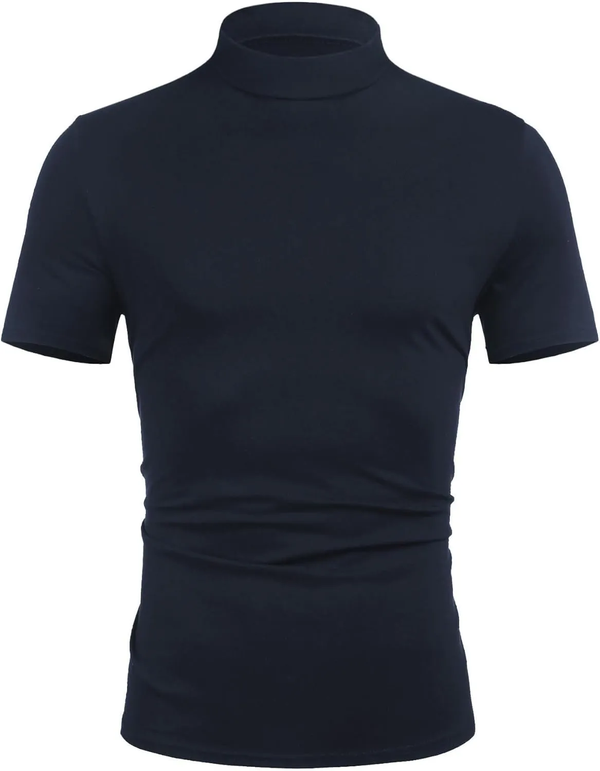 Poriff Men's Casual Mock Turtleneck Pullover Tops Short Sleeve Slim Fit T-Shirts Basic Solid Color Tees