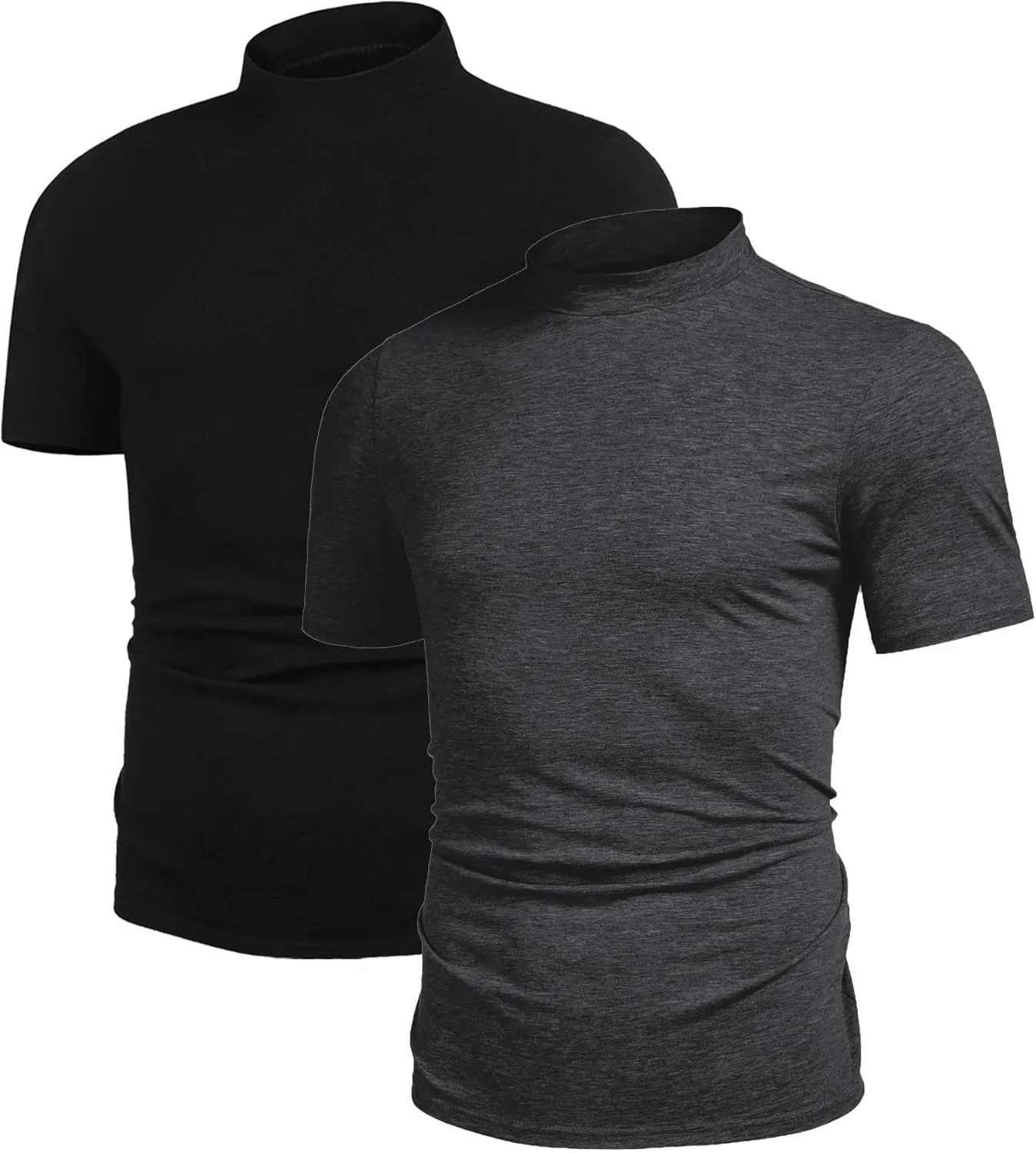 Poriff Men's Casual Mock Turtleneck Pullover Tops Short Sleeve Slim Fit T-Shirts Basic Solid Color Tees