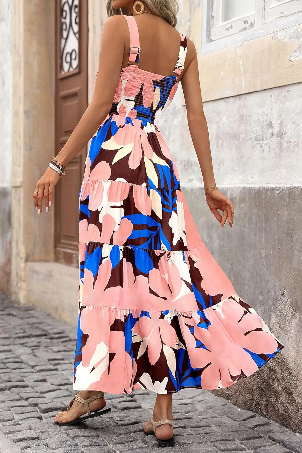 PRETTYGARDEN Women's Summer Floral Maxi Dress Sleeveless Smocked Ruffle Long Flowy Beach Vacation Boho Sundresses