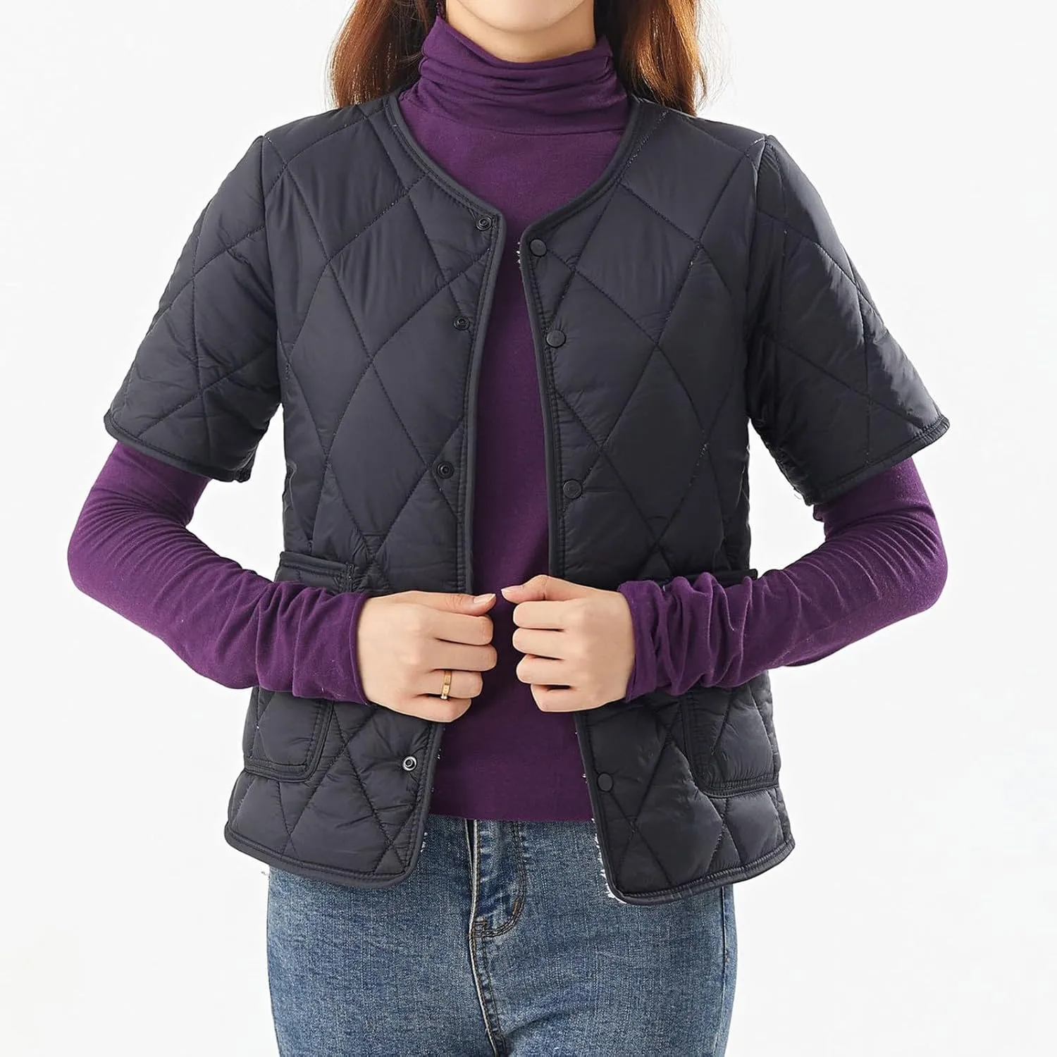 Quilted Jackets for Women Lightweight Short Sleeve Petite Puffer Down Jacket Parkas Button Fleece Sherpa Winter Coat