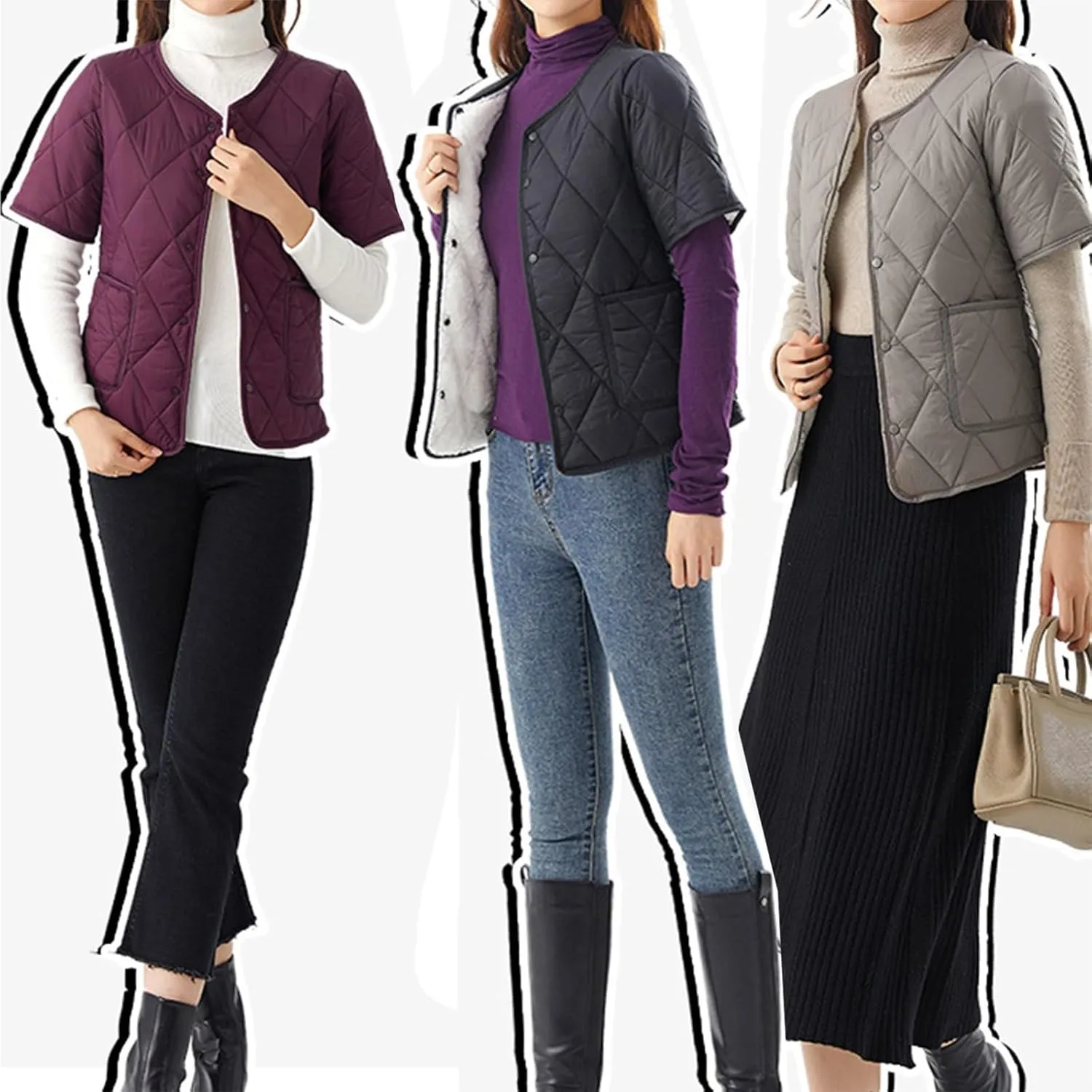 Quilted Jackets for Women Lightweight Short Sleeve Petite Puffer Down Jacket Parkas Button Fleece Sherpa Winter Coat
