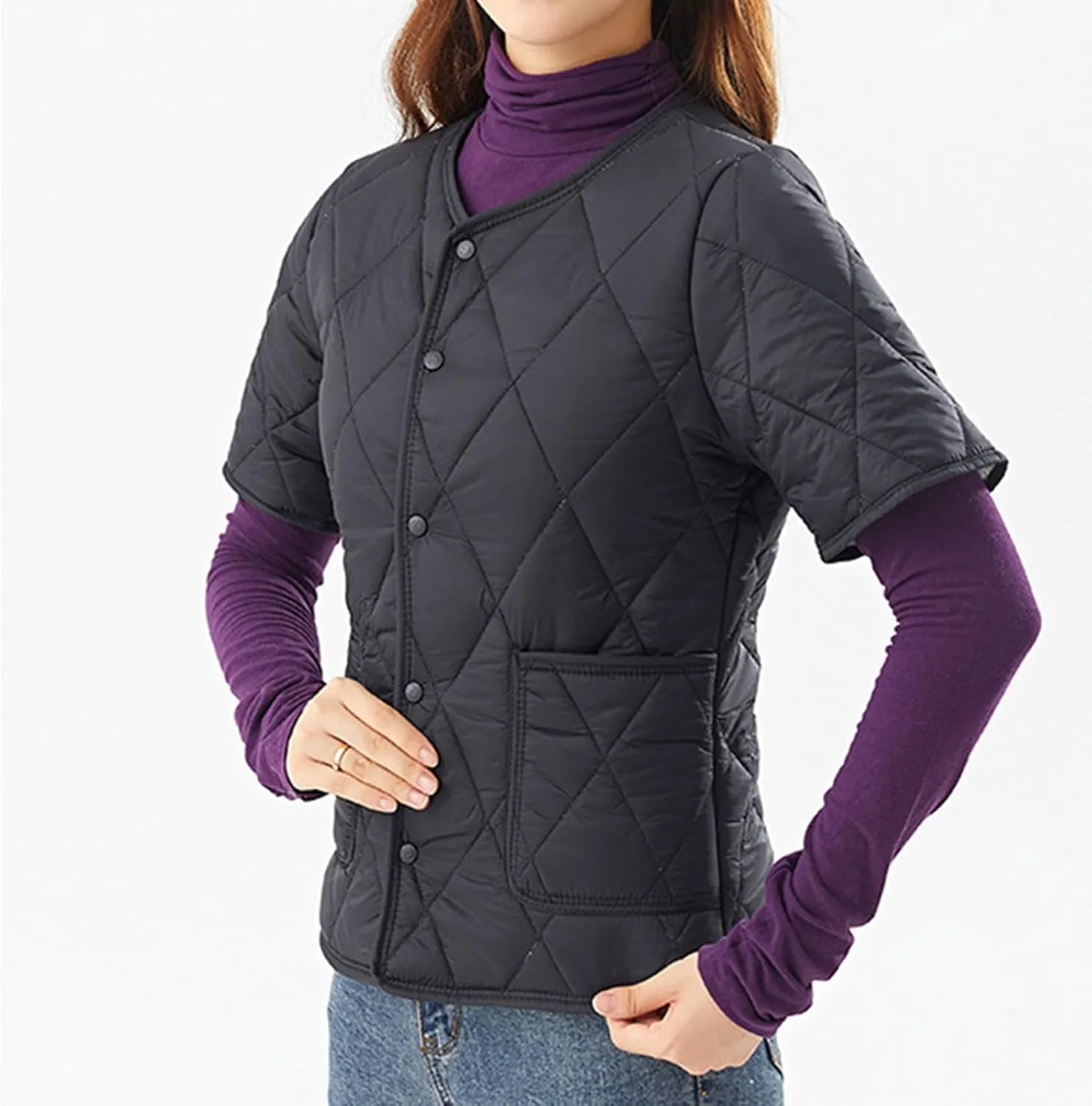 Quilted Jackets for Women Lightweight Short Sleeve Petite Puffer Down Jacket Parkas Button Fleece Sherpa Winter Coat