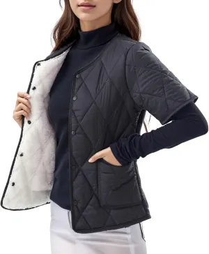 Quilted Jackets for Women Lightweight Short Sleeve Petite Puffer Down Jacket Parkas Button Fleece Sherpa Winter Coat