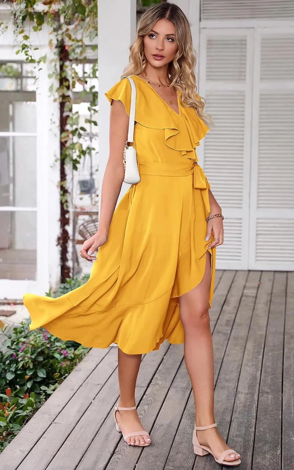 RETTYGARDEN Women's 2025 Summer Cross Midi Dress Casual Boho Deep V Neck Short Sleeve Ruffle Hem Split Beach Long Dresses