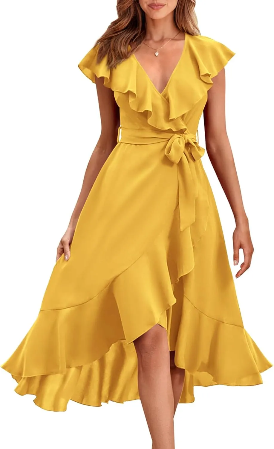 RETTYGARDEN Women's 2025 Summer Cross Midi Dress Casual Boho Deep V Neck Short Sleeve Ruffle Hem Split Beach Long Dresses