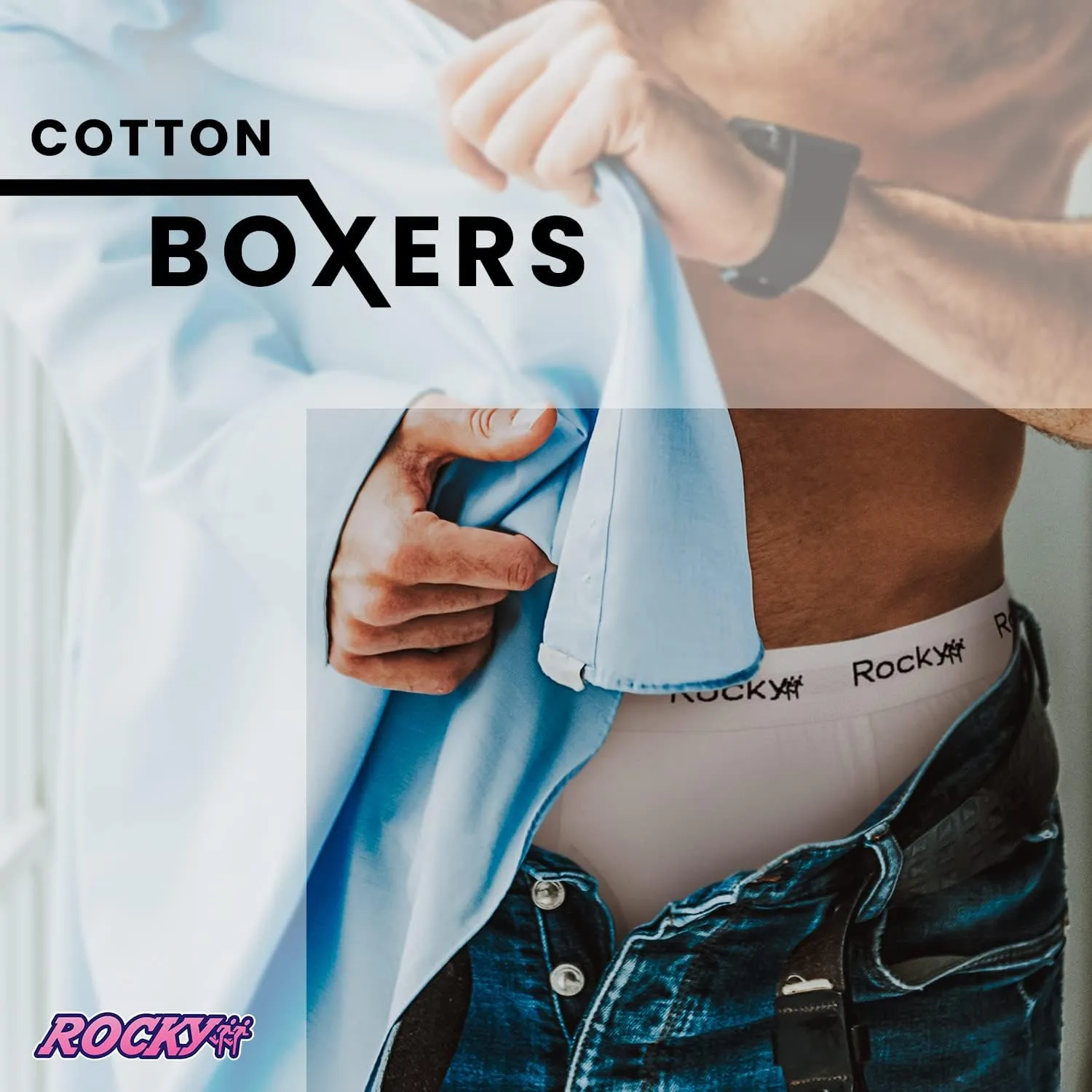 Rocky Men's Boxer Briefs Breath-Easy 95% Cotton Fabric Underwear, Tagless