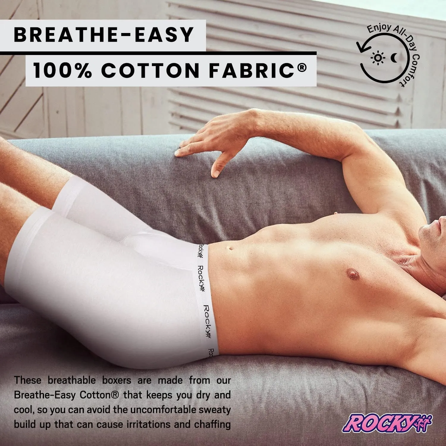 Rocky Men's Boxer Briefs Breath-Easy 95% Cotton Fabric Underwear, Tagless