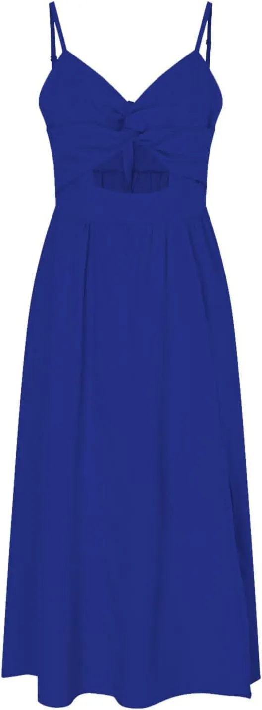 Rvidbe Summer Dresses for Women 2025 Spaghetti Strap Midi Dress Sleeveless V Neck Cutout Slit Casual Beach Party Maxi Dress