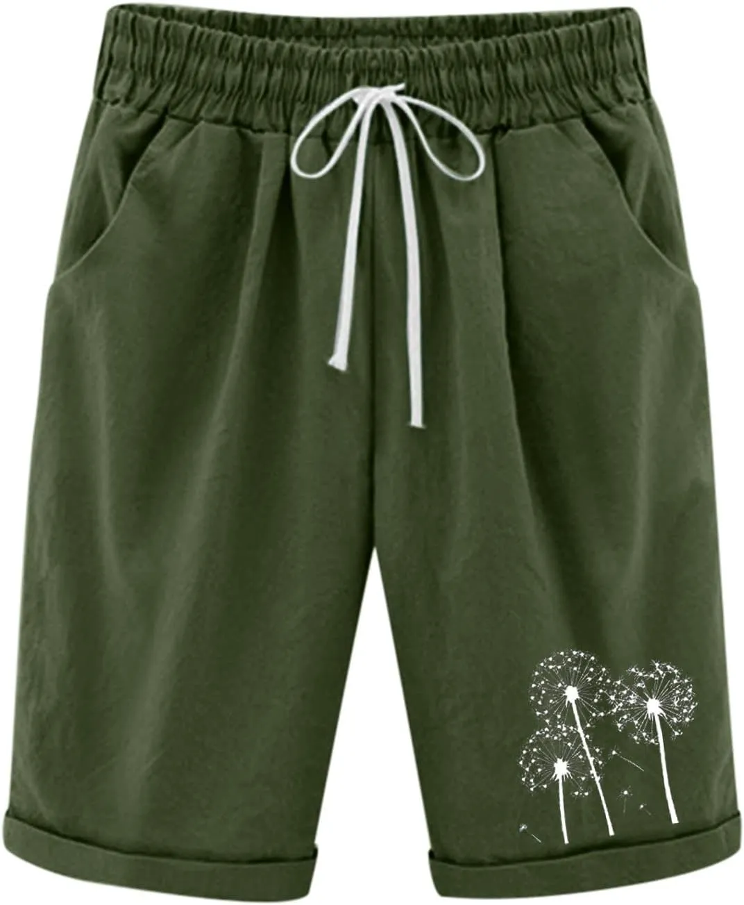 Rvidbe Womens Bermuda Shorts Women's Summer Knee Length Elastic Waist Long Linen Walk Shorts with Pockets Bermuda Shorts for Women Denim Shorts for Women High Waisted