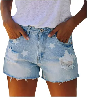 Rvidbe Womens Jean Shorts Teen Girls Casual Summer Mid Waisted Stretchy Rolled Hem Tassels Denim Shorts with Pockets Womens Denim Shorts Jean Shorts for Women Denim High Waisted