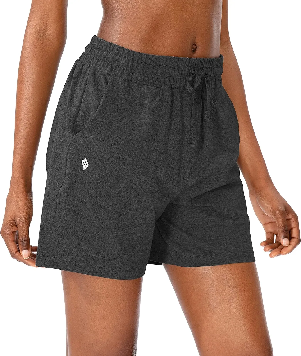 SANTINY Women's Cotton Shorts 5'' Lounge Yoga Shorts Jersey Sweat Bermuda Shorts for Women Walking Athletic with Pockets