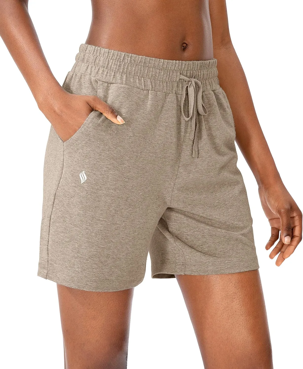 SANTINY Women's Cotton Shorts 5'' Lounge Yoga Shorts Jersey Sweat Bermuda Shorts for Women Walking Athletic with Pockets