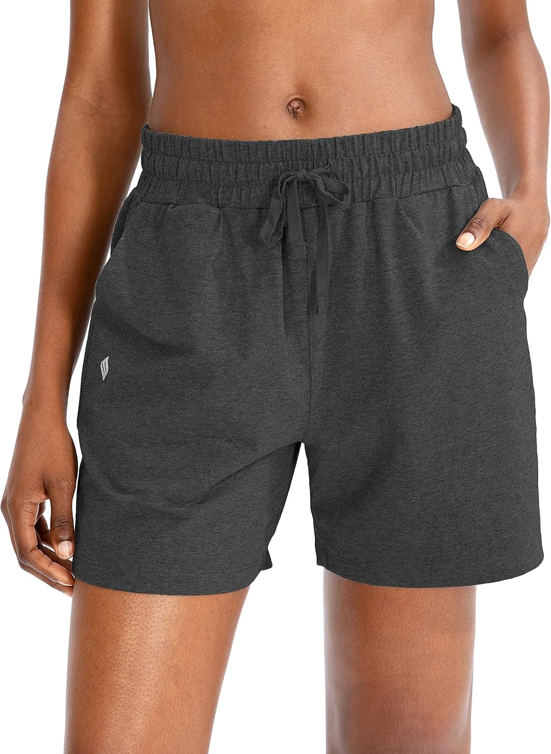 SANTINY Women's Cotton Shorts 5'' Lounge Yoga Shorts Jersey Sweat Bermuda Shorts for Women Walking Athletic with Pockets