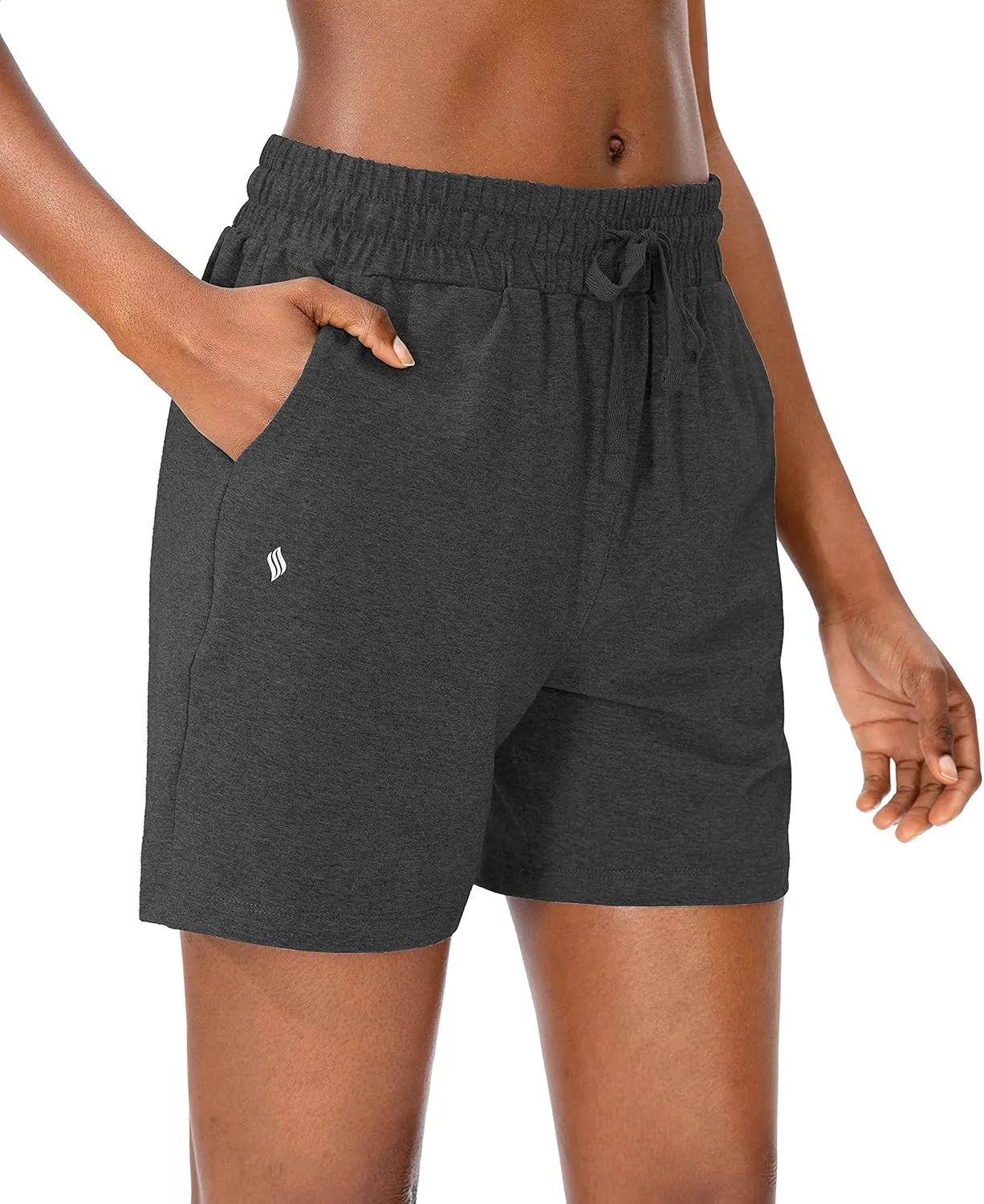 SANTINY Women's Cotton Shorts 5'' Lounge Yoga Shorts Jersey Sweat Bermuda Shorts for Women Walking Athletic with Pockets