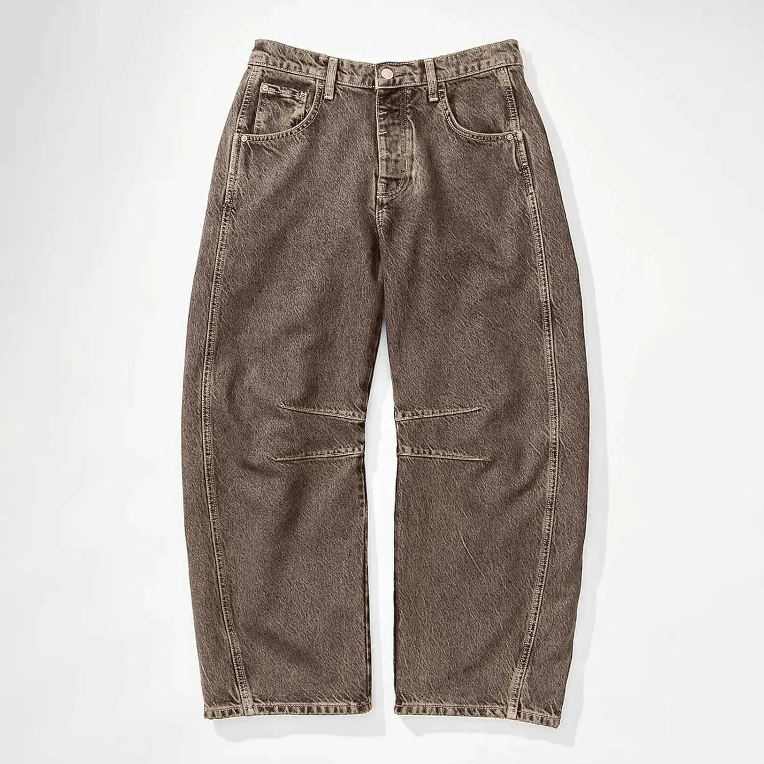 sdbrld Wide Leg Barrel Jeans for Women,Women's Baggy Jeans Barrel Horseshoe Boyfriend Cropped Raw Hem Denim Pants with Pocket