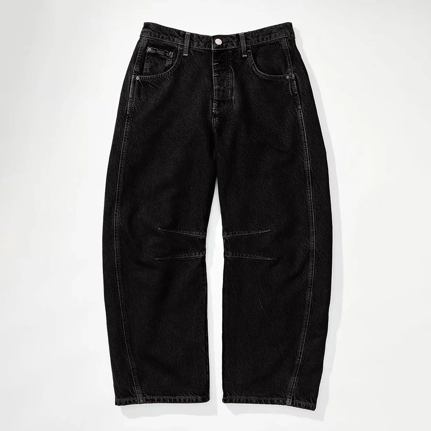 sdbrld Wide Leg Barrel Jeans for Women,Women's Baggy Jeans Barrel Horseshoe Boyfriend Cropped Raw Hem Denim Pants with Pocket