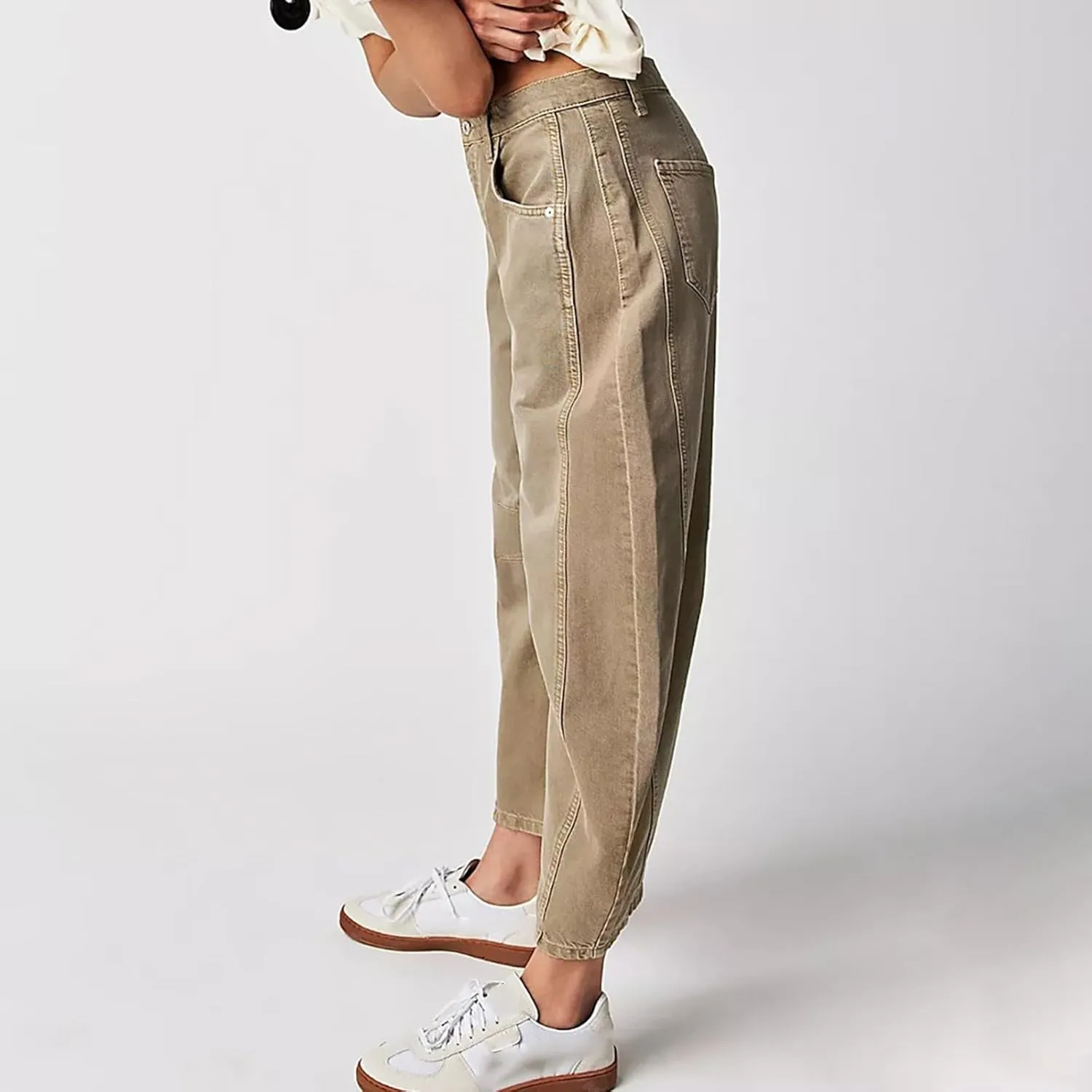 sdbrld Wide Leg Barrel Jeans for Women,Women's Baggy Jeans Barrel Horseshoe Boyfriend Cropped Raw Hem Denim Pants with Pocket