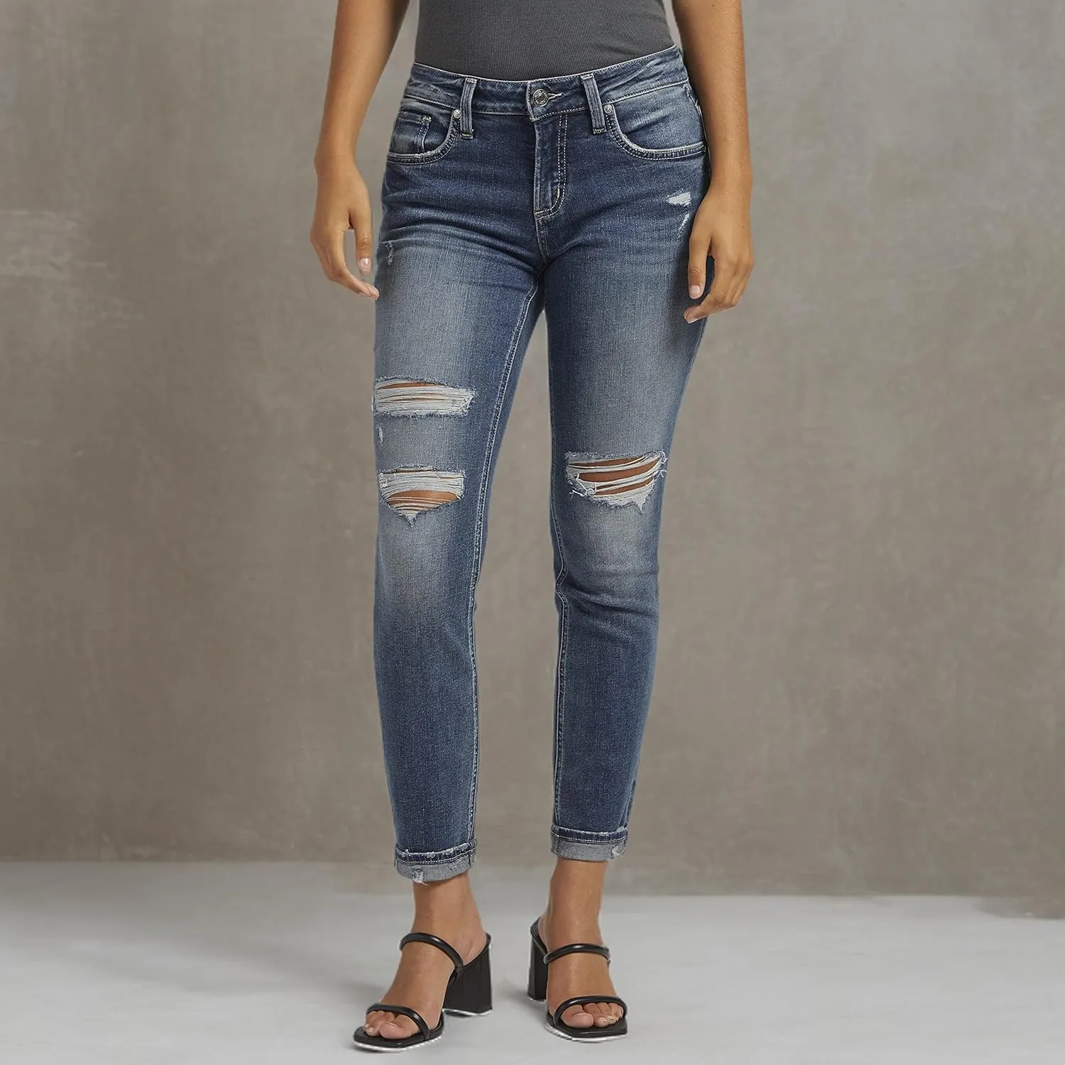 Silver Jeans Co. Women's Boyfriend Mid Rise Slim Leg Jeans