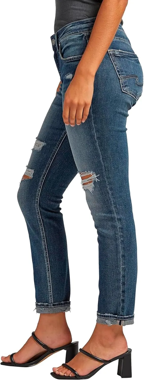 Silver Jeans Co. Women's Boyfriend Mid Rise Slim Leg Jeans