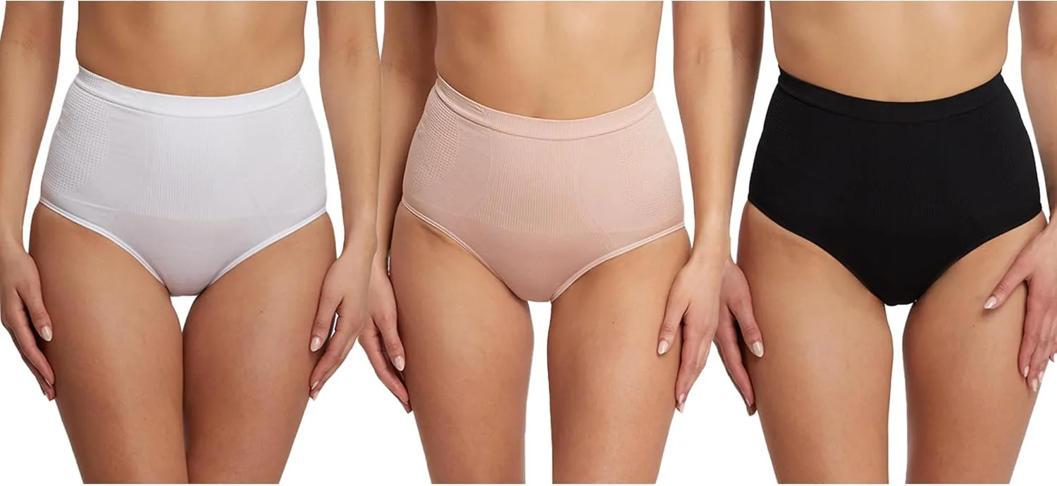 Skinnygirl Women's High Waist Tummy Control Seamless Shaping Briefs, 3-Pack