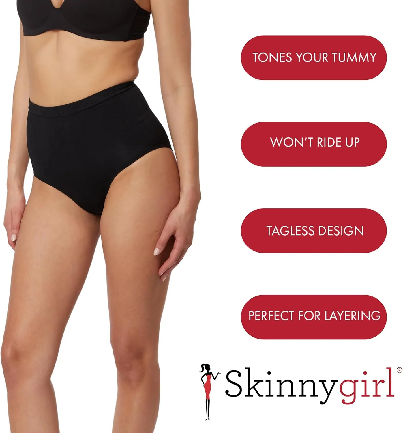 Skinnygirl Women's High Waist Tummy Control Seamless Shaping Briefs, 3-Pack