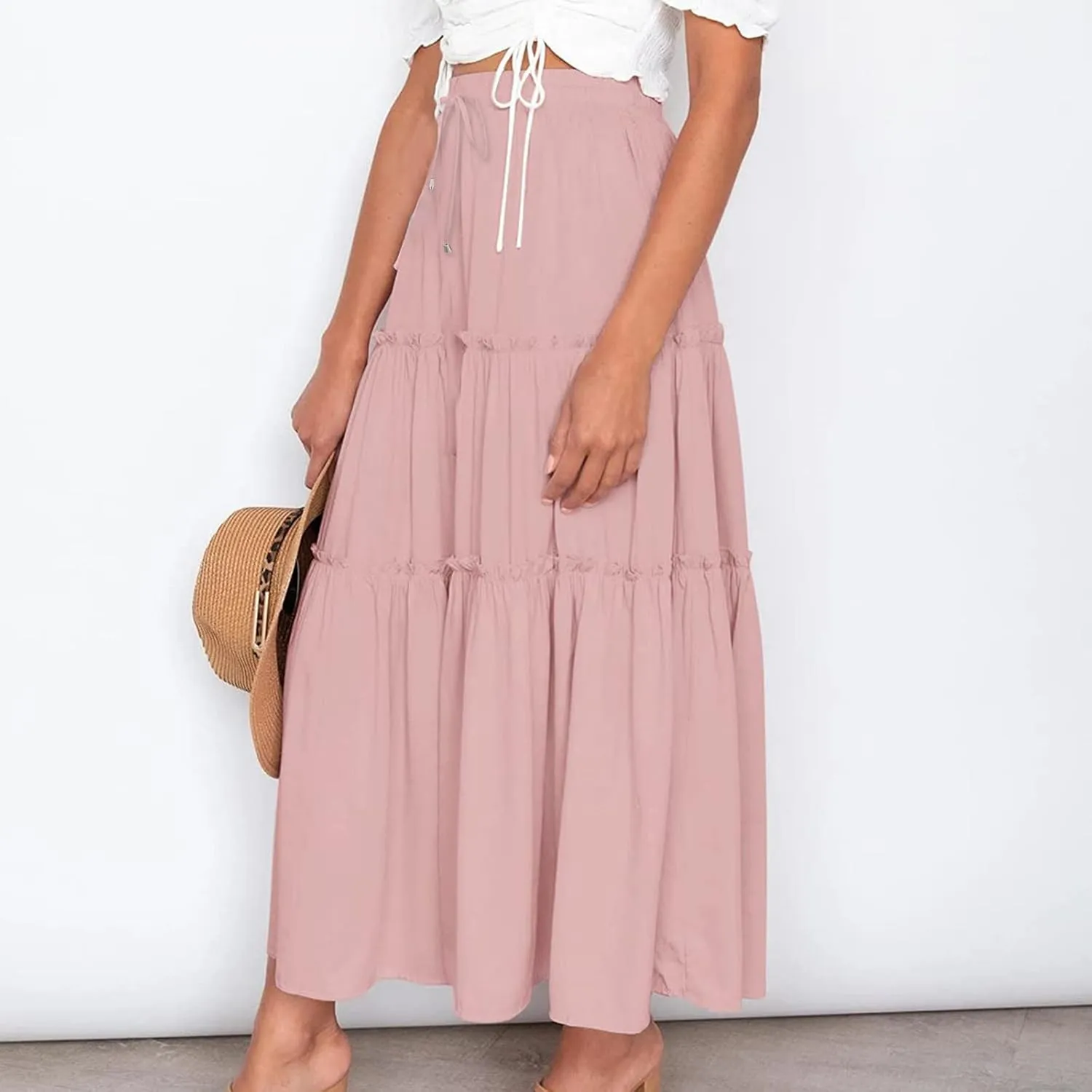 Skirts for Women Trendy Summer Maxi Skirt High Waisted A Line Long Tiered Casual Beach Skirts Boho Flowy Skirts