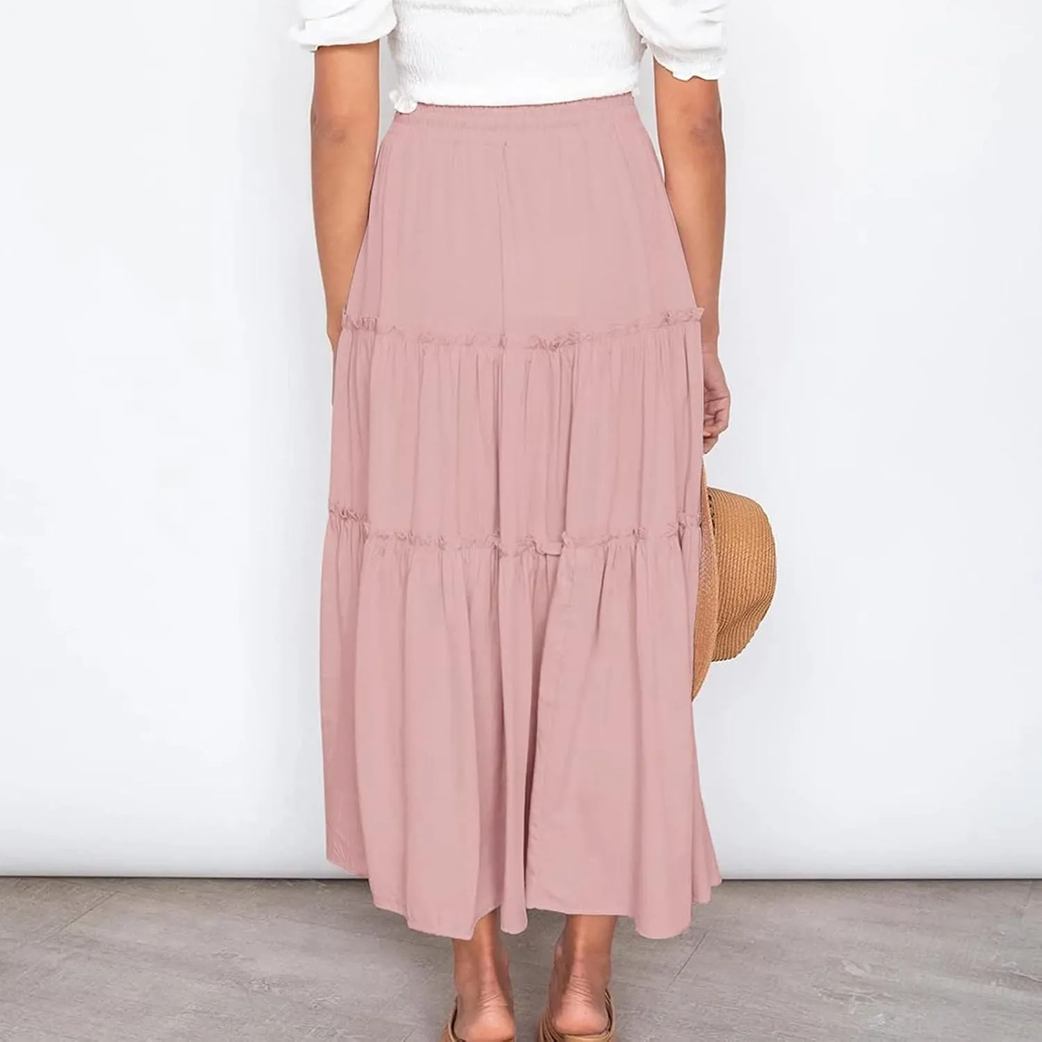 Skirts for Women Trendy Summer Maxi Skirt High Waisted A Line Long Tiered Casual Beach Skirts Boho Flowy Skirts