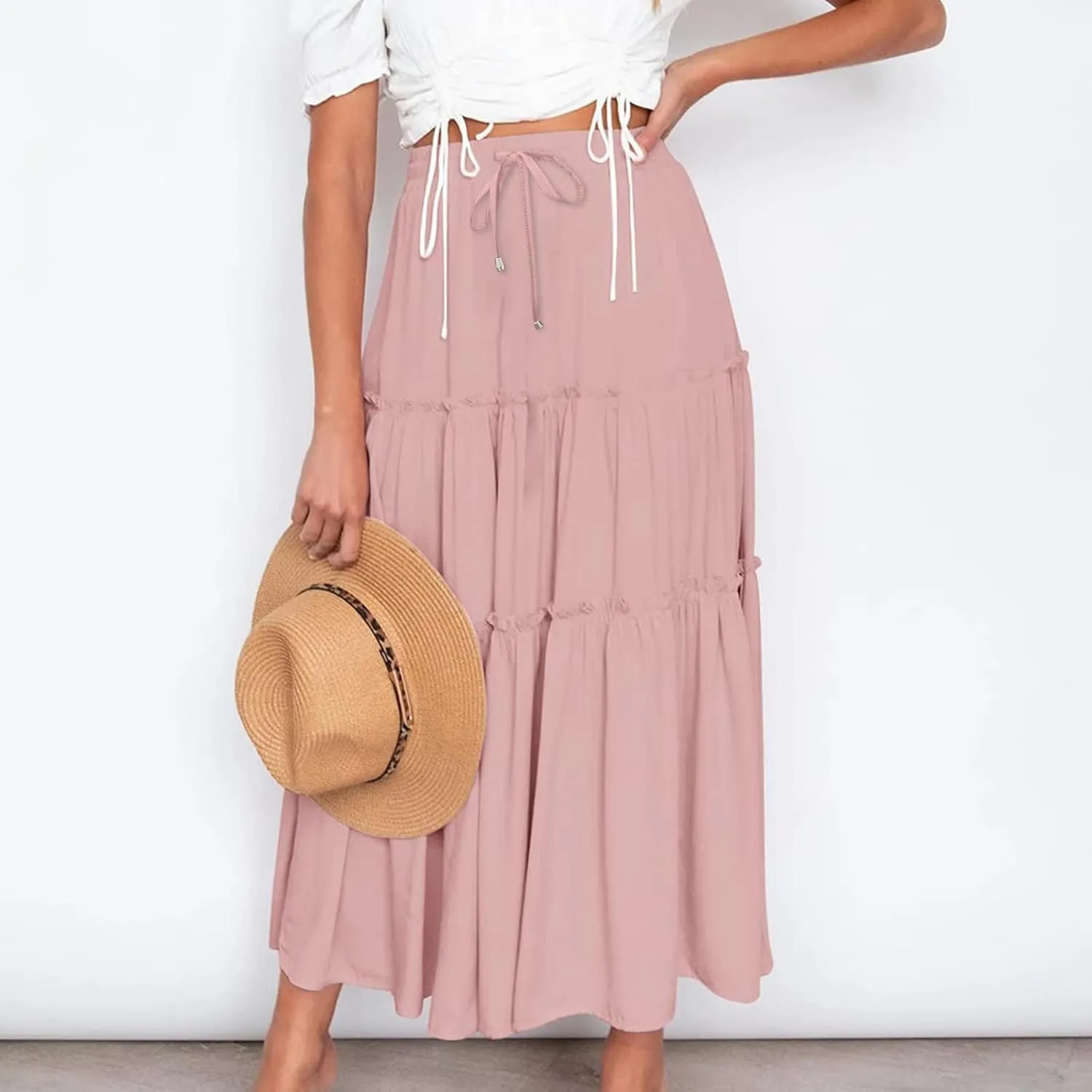 Skirts for Women Trendy Summer Maxi Skirt High Waisted A Line Long Tiered Casual Beach Skirts Boho Flowy Skirts