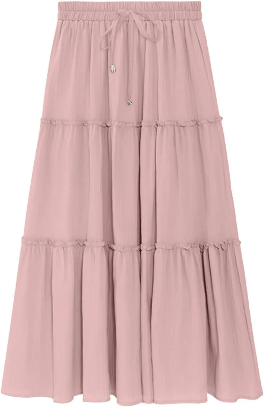 Skirts for Women Trendy Summer Maxi Skirt High Waisted A Line Long Tiered Casual Beach Skirts Boho Flowy Skirts