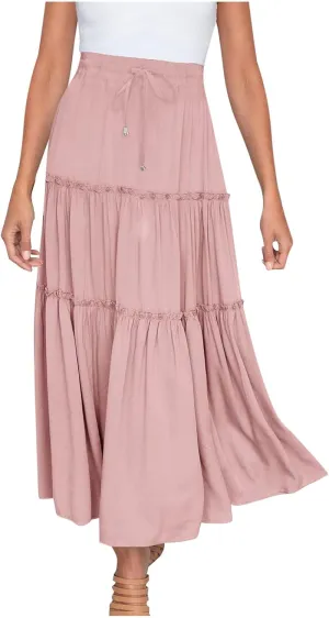 Skirts for Women Trendy Summer Maxi Skirt High Waisted A Line Long Tiered Casual Beach Skirts Boho Flowy Skirts