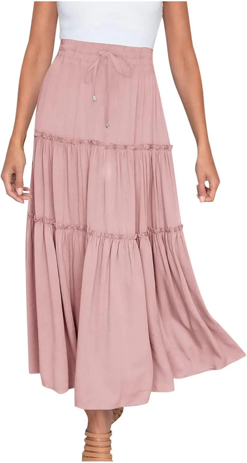Skirts for Women Trendy Summer Maxi Skirt High Waisted A Line Long Tiered Casual Beach Skirts Boho Flowy Skirts