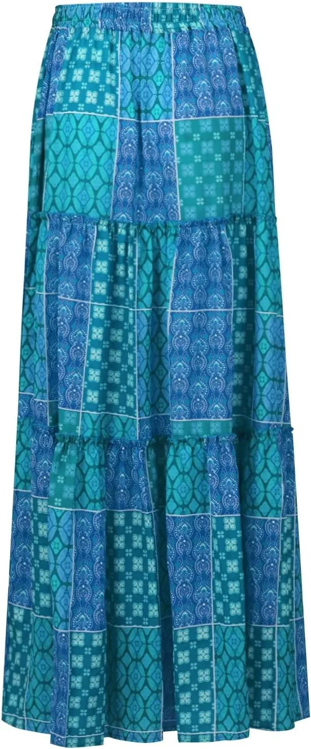 Skirts for Women,Womens Boho Maxi Skirt with Pockets Linen Flowy Long Skirts 2025 Elastic High Waisted Trendy