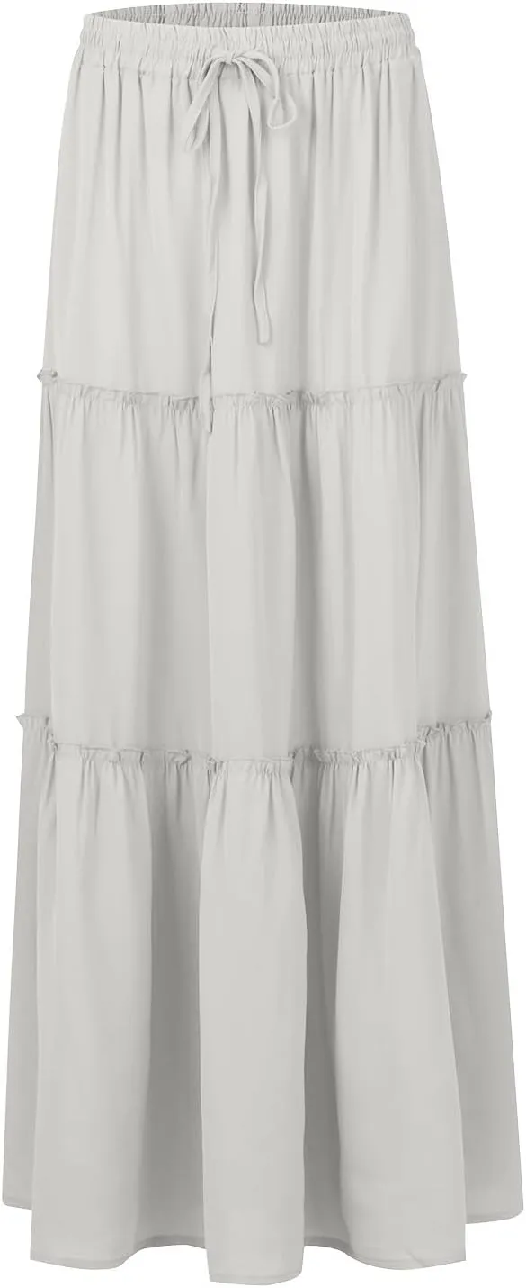 Skirts for Women,Womens Boho Maxi Skirt with Pockets Linen Flowy Long Skirts 2025 Elastic High Waisted Trendy