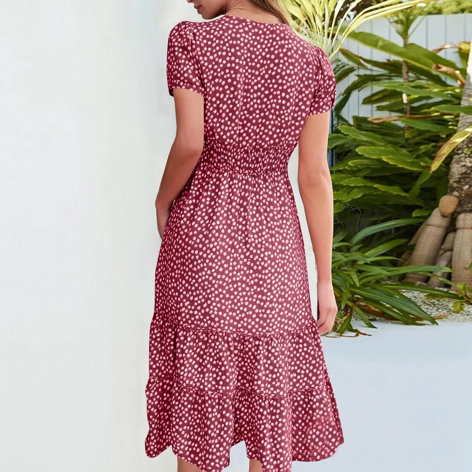 Square Neck Milkmaid Dress Women Polka Dot Chiffon Elegant Flowy Summer Dress Loose Tiered A Line Boho Beach Sundress