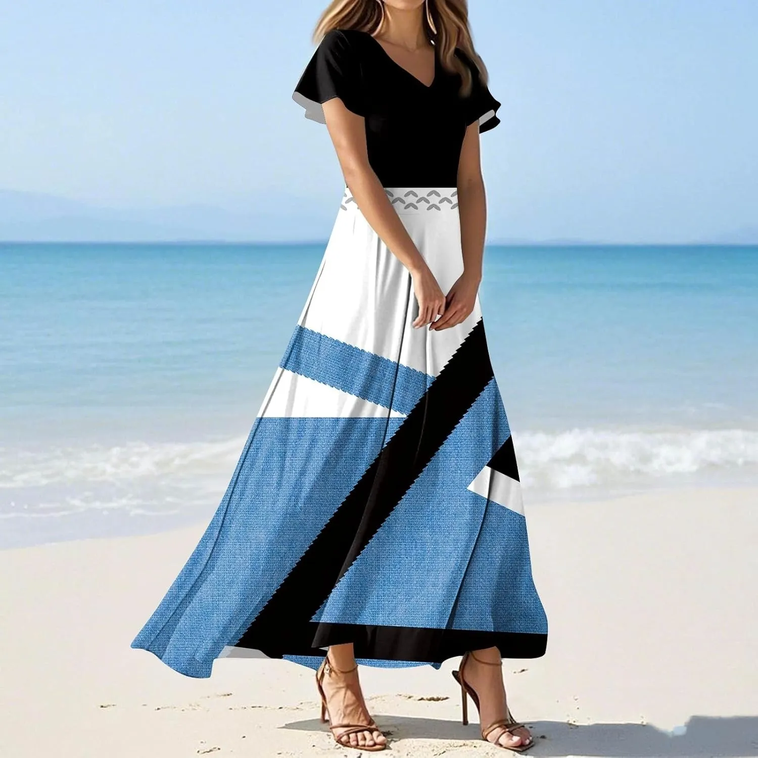 Summer Dress for Women 2025 Elegant Classy Swing Flowy V Neck Boho Sun Dresses Trendy Casual Vacation Long Sundresses